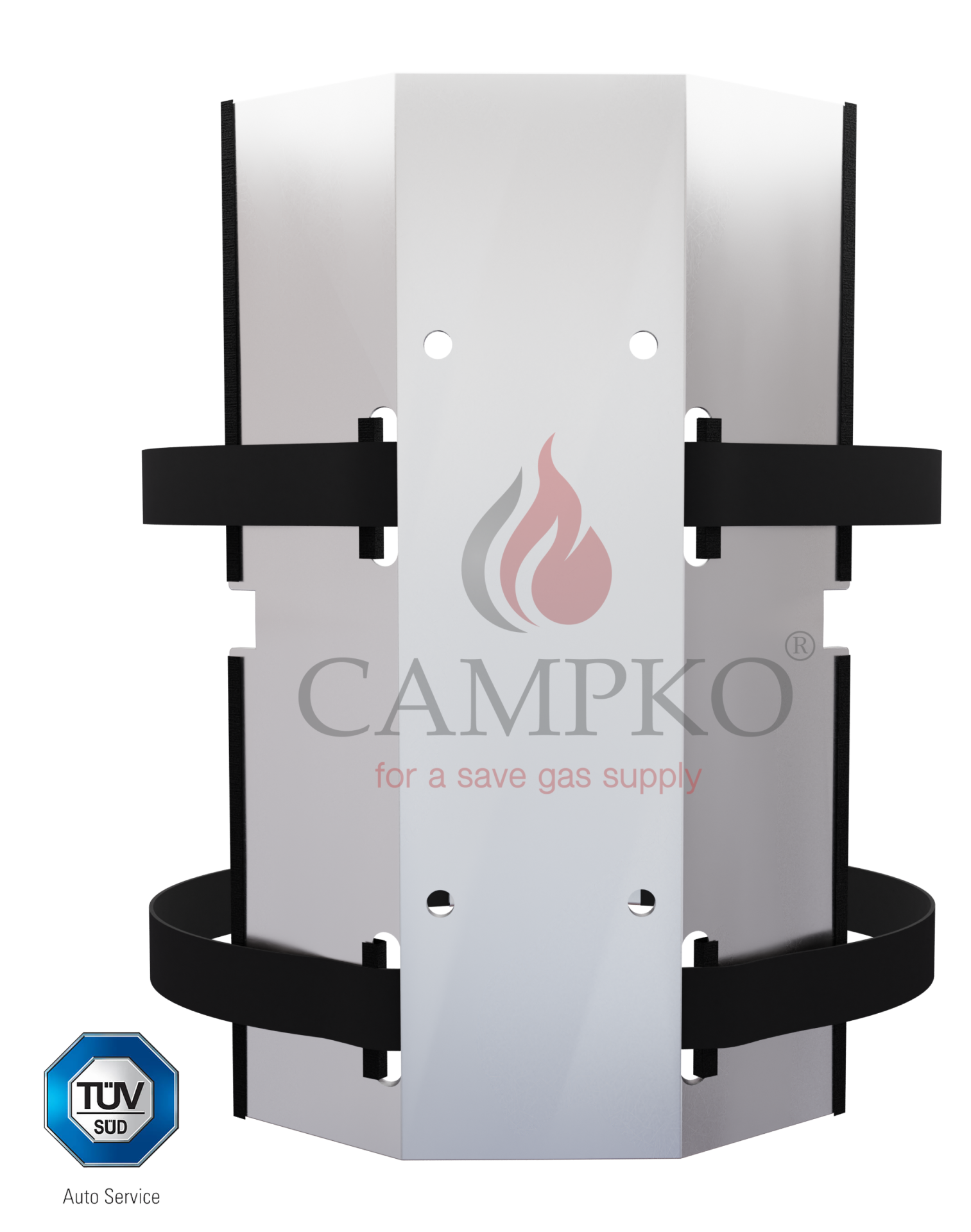 CAMPKO Gasflaschen Halter Set Edelstahl für Ø 300mm Gasflaschen inkl. 2x Spannband + 2x Spannschloss